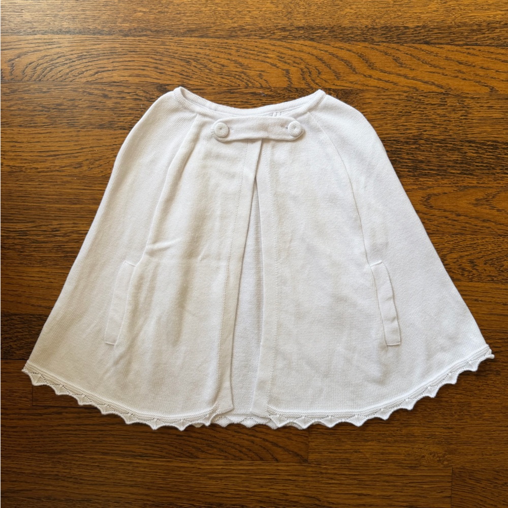 NWOT Lullaby Set White Knit Cape with Scalloped Edges size S (2T-4T)